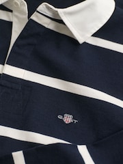 GANT Blue 100% Cotton Long Sleeved Shield Stiped Polo Shirt - Image 4 of 4