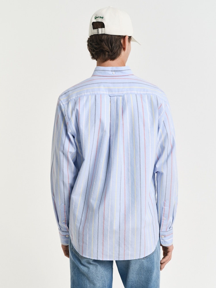 GANT Blue Regular Fit 100% Cotton Classic Oxford Striped Shirt - Image 2 of 5 GANT Blue Regular Fit 100% Cotton Classic Oxford Striped Shirt - Image 2 of 5