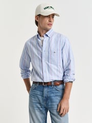 GANT Blue Regular Fit 100% Cotton Classic Oxford Striped Shirt - Image 3 of 5