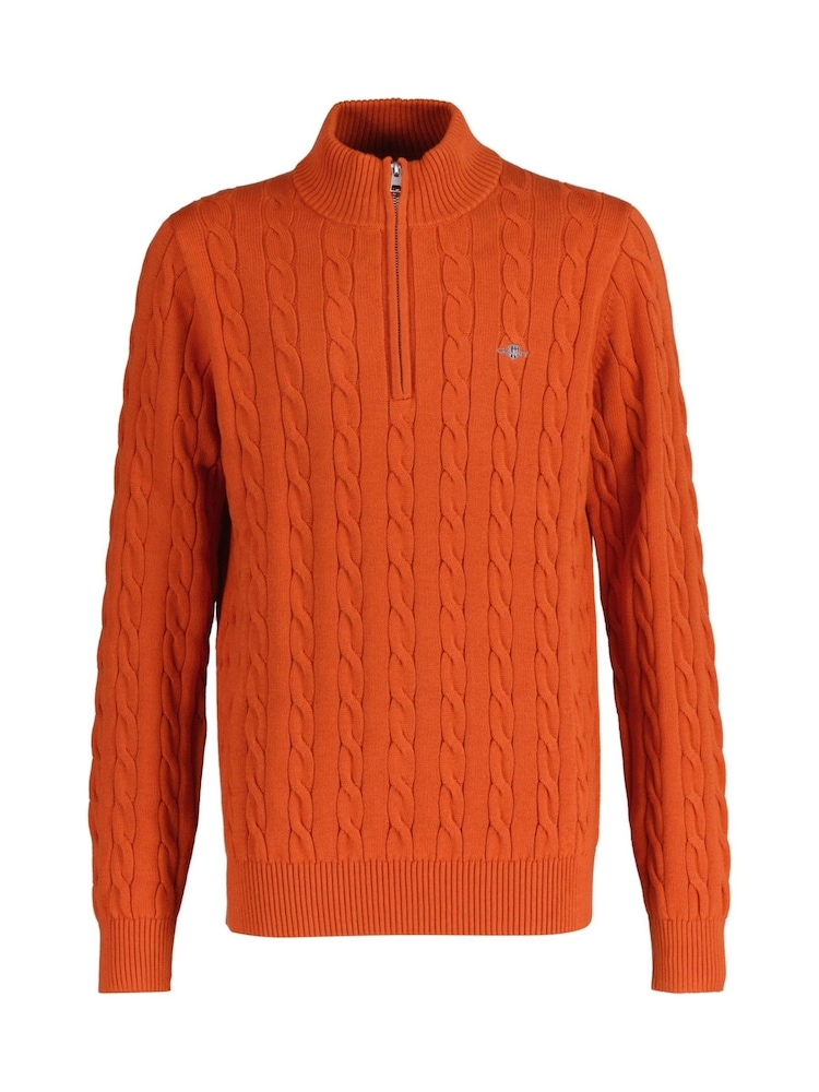 GANT Orange 100% Cotton Cable Knit Half-Zip Sweater - Image 1 of 3