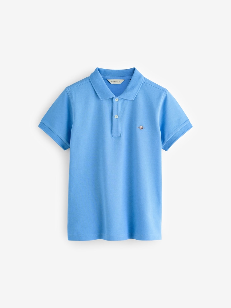 GANT Blue 100% Cotton Shield Piqué Polo Shirt - Image 1 of 2