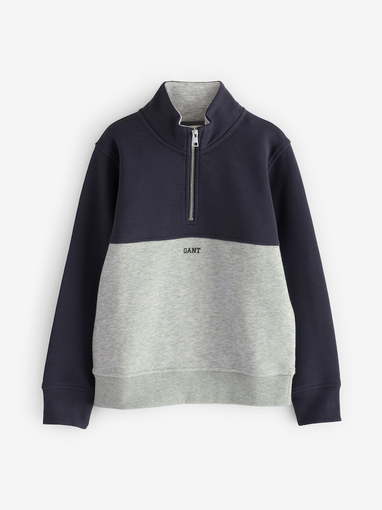 GANT Grey Blocked Half Zip Sweatshirt - Image 1 of 4