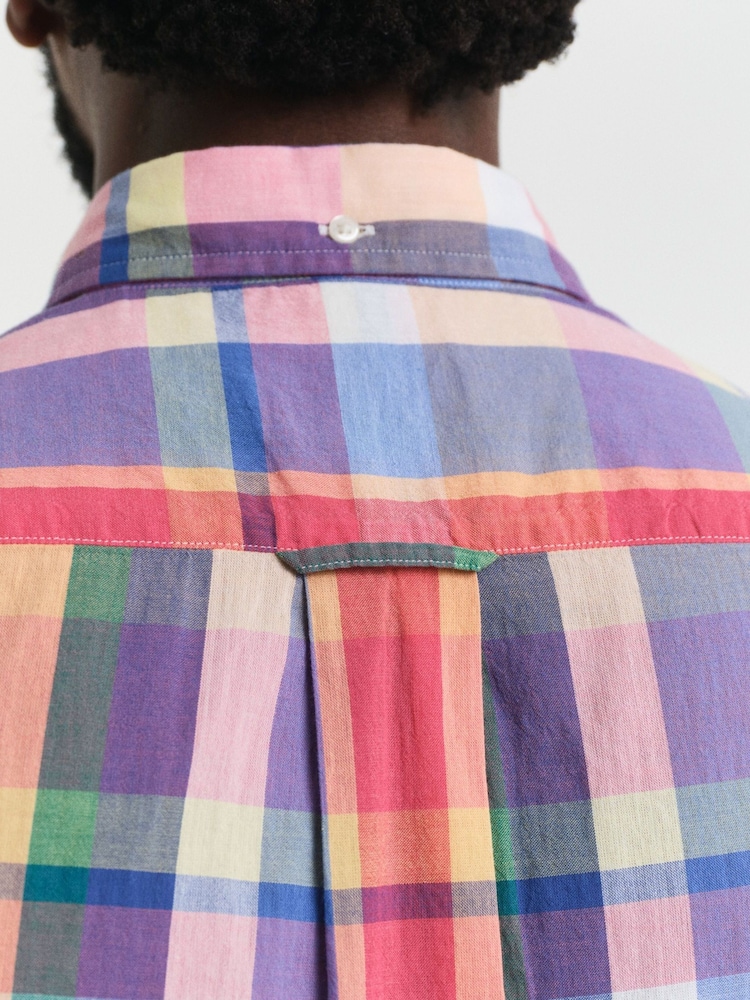 GANT Orange Regular Fit 100% Cotton Indian Madras Short Sleeve Shirt - Image 2 of 5 GANT Orange Regular Fit 100% Cotton Indian Madras Short Sleeve Shirt - Image 2 of 5
