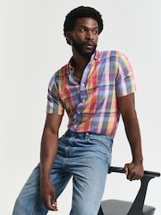 GANT Orange Regular Fit 100% Cotton Indian Madras Short Sleeve Shirt - Image 3 of 5