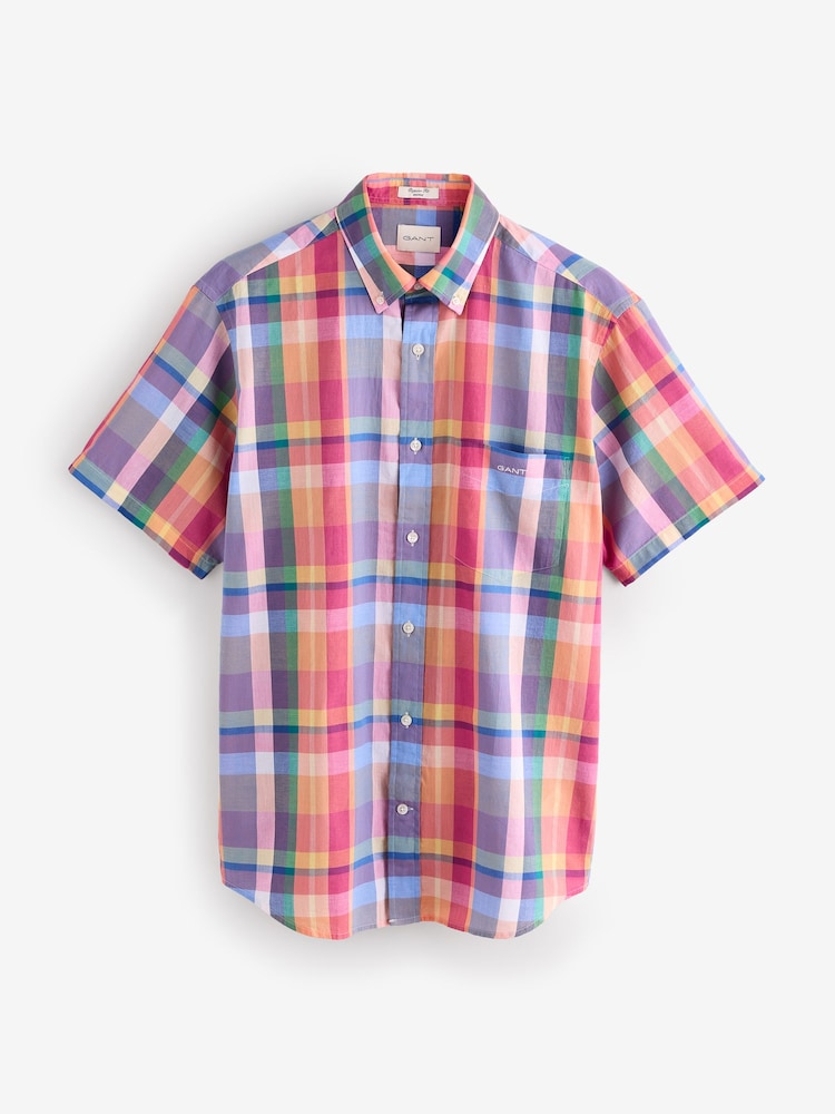 GANT Orange Regular Fit 100% Cotton Indian Madras Short Sleeve Shirt - Image 5 of 5 GANT Orange Regular Fit 100% Cotton Indian Madras Short Sleeve Shirt - Image 5 of 5