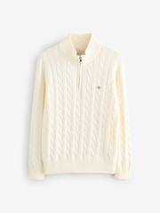 GANT Cream 100% Cotton Cable Knit Half-Zip Sweater - Image 1 of 5