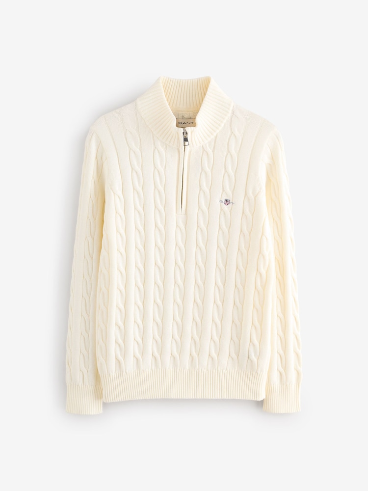 GANT Cream 100% Cotton Cable Knit Half-Zip Sweater - Image 1 of 5