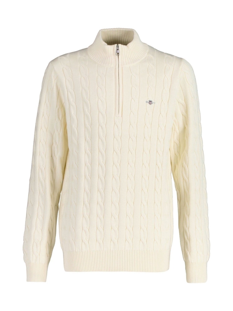 GANT Cream 100% Cotton Cable Knit Half-Zip Sweater - Image 2 of 5