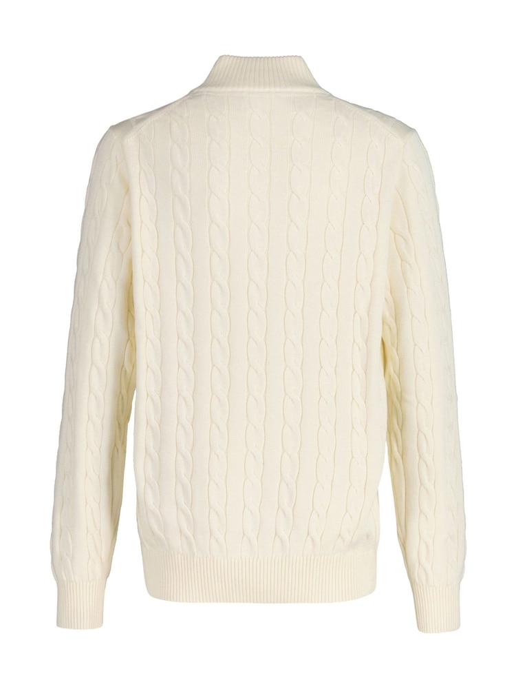 GANT Cream Kids 100% Cotton Cable Knit Half Zip Sweater - Image 2 of 4