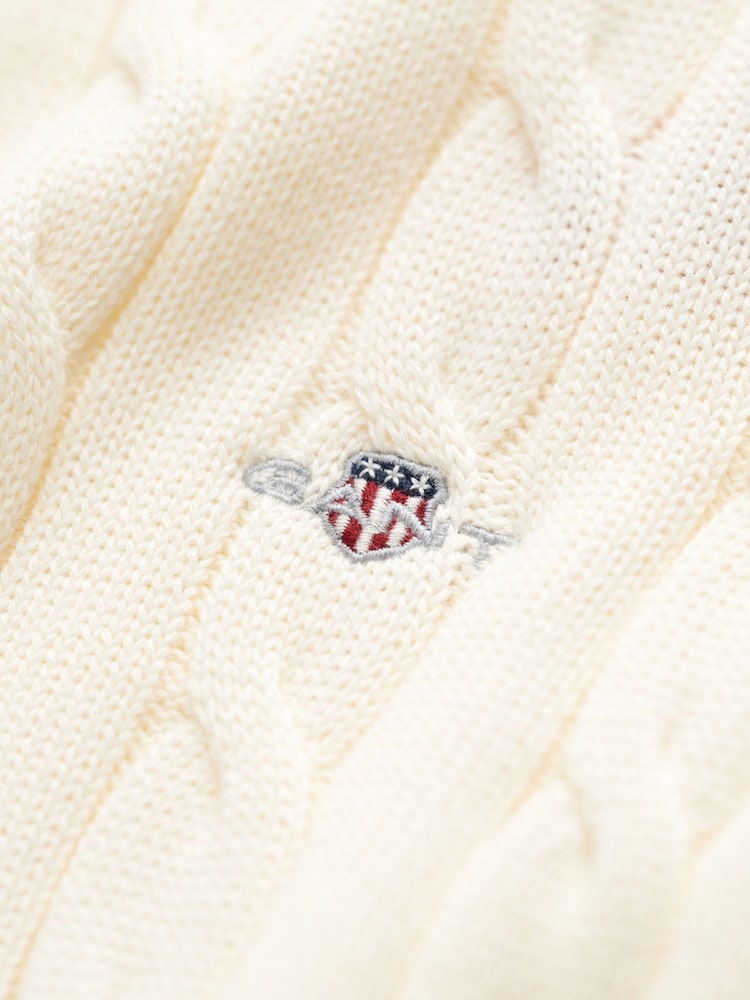 GANT Cream 100% Cotton Cable Knit Half-Zip Sweater - Image 5 of 5