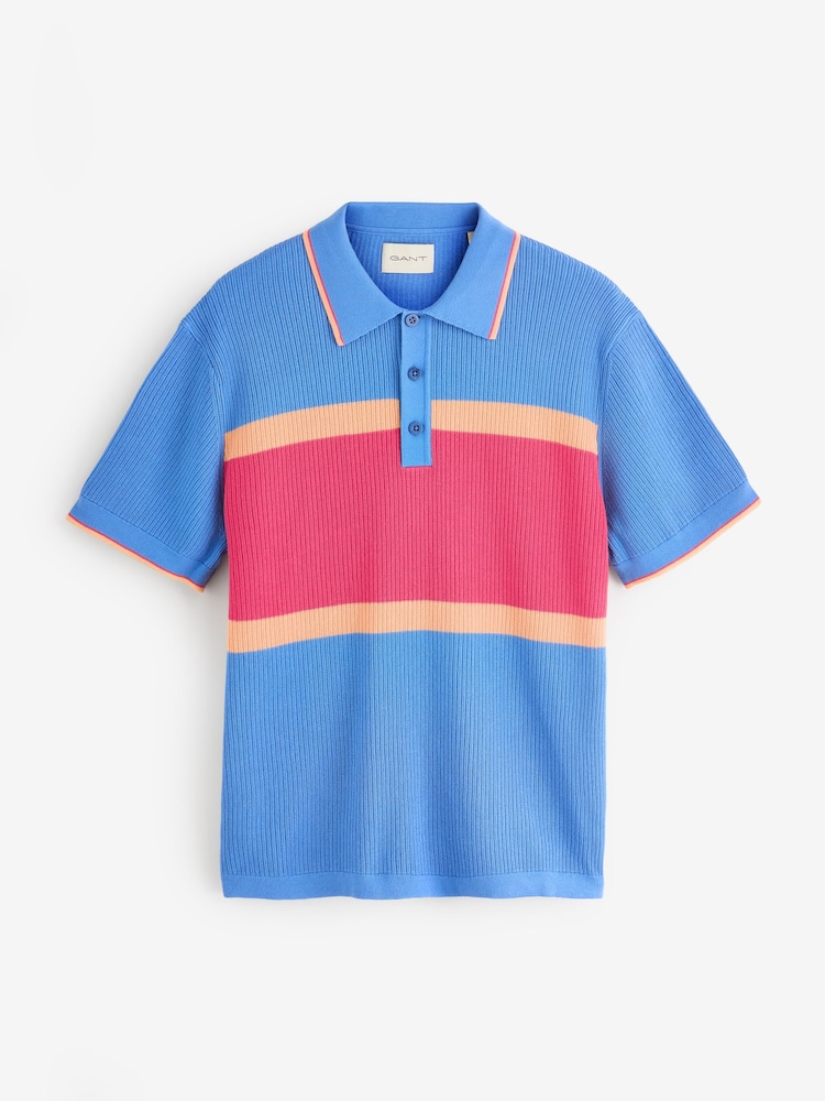 GANT Blue Colour Blocked Polo Shirt - Image 5 of 5