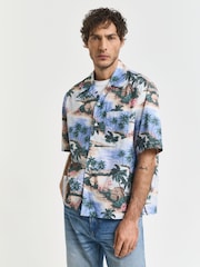 GANT Blue Relaxed Fit 100% Cotton Resort Island Print Shirt - Image 1 of 5