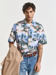 GANT Blue Relaxed Fit 100% Cotton Resort Island Print Shirt - Image 3 of 5