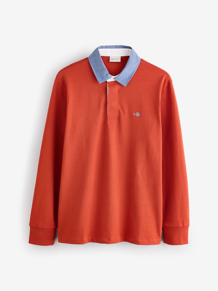 GANT Orange 100% Cotton Chambray Heavy Rugger Polo Shirt - Image 1 of 1