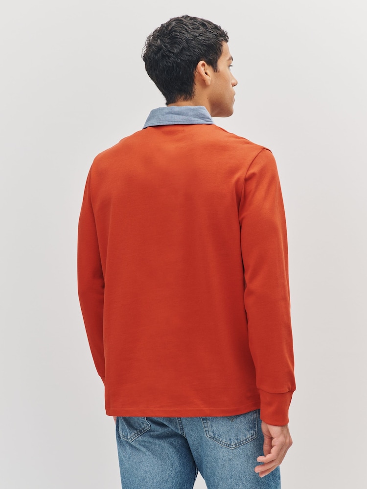 GANT Orange 100% Cotton Chambray Heavy Rugger Polo Shirt - Image 2 of 5 GANT Orange 100% Cotton Chambray Heavy Rugger Polo Shirt - Image 2 of 5