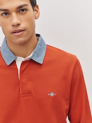 GANT Orange 100% Cotton Chambray Heavy Rugger Polo Shirt - Image 3 of 5