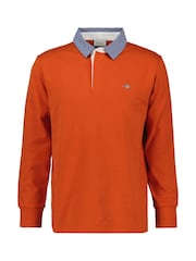 GANT Orange 100% Cotton Chambray Heavy Rugger Polo Shirt - Image 4 of 5