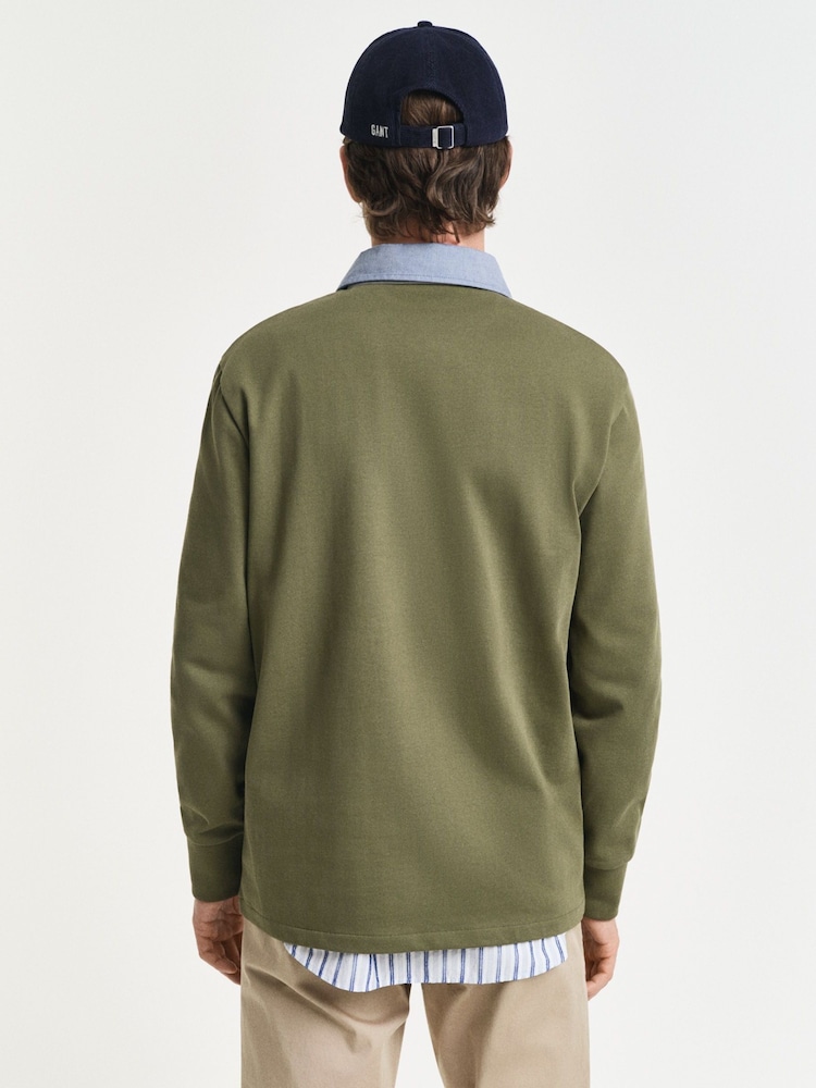 GANT Green 100% Cotton Chambray Heavy Rugger Polo Shirt - Image 4 of 5
