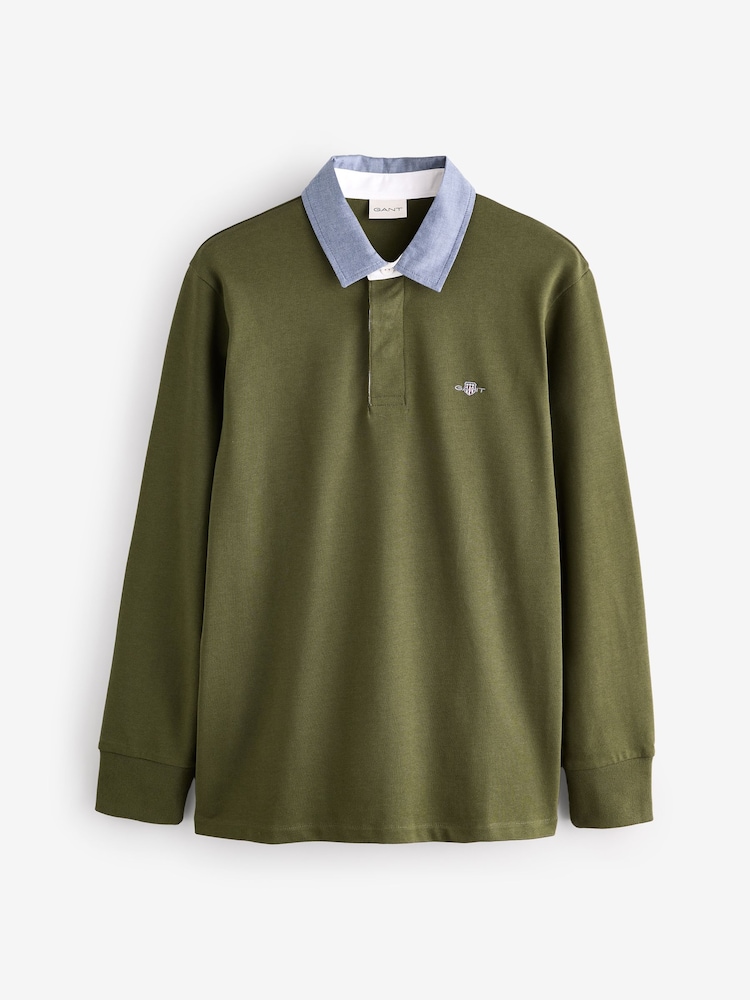 GANT Green 100% Cotton Chambray Heavy Rugger Polo Shirt - Image 5 of 5
