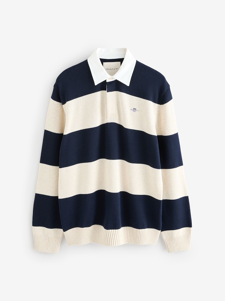 GANT Blue 100% Cotton Barstiped Polo Shirt - Image 1 of 1