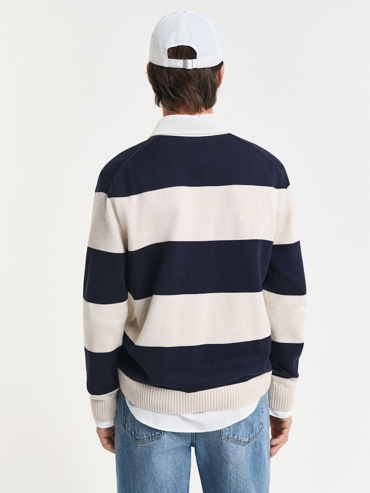 GANT Blue 100% Cotton Barstiped Polo Shirt - Image 2 of 6