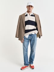 GANT Blue 100% Cotton Barstiped Polo Shirt - Image 4 of 6