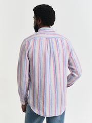 GANT Blue Regular Fit 100% Linen Multistripe Shirt - Image 3 of 7