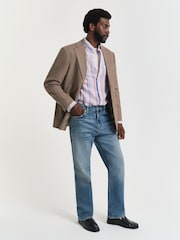 GANT Blue Regular Fit 100% Linen Multistripe Shirt - Image 4 of 7