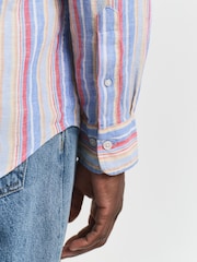 GANT Blue Regular Fit 100% Linen Multistripe Shirt - Image 5 of 7