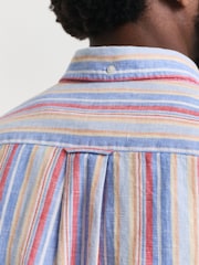 GANT Blue Regular Fit 100% Linen Multistripe Shirt - Image 6 of 7