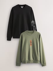 Black/Green Cotton Rich Crew Graphic Sweatshirts 2 Pack - Image 1 of 17
