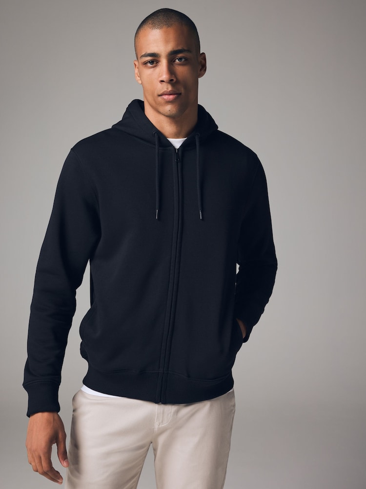 Black/Navy Blue Cotton-Rich Jersey Zip Up Hoodies 2 Pack - Image 1 of 16