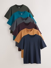 Navy/Green/Burgundy Red/Yellow/Slate/Blue Regular Fit Essential Cotton T-Shirts 6 Pack - Image 1 of 15