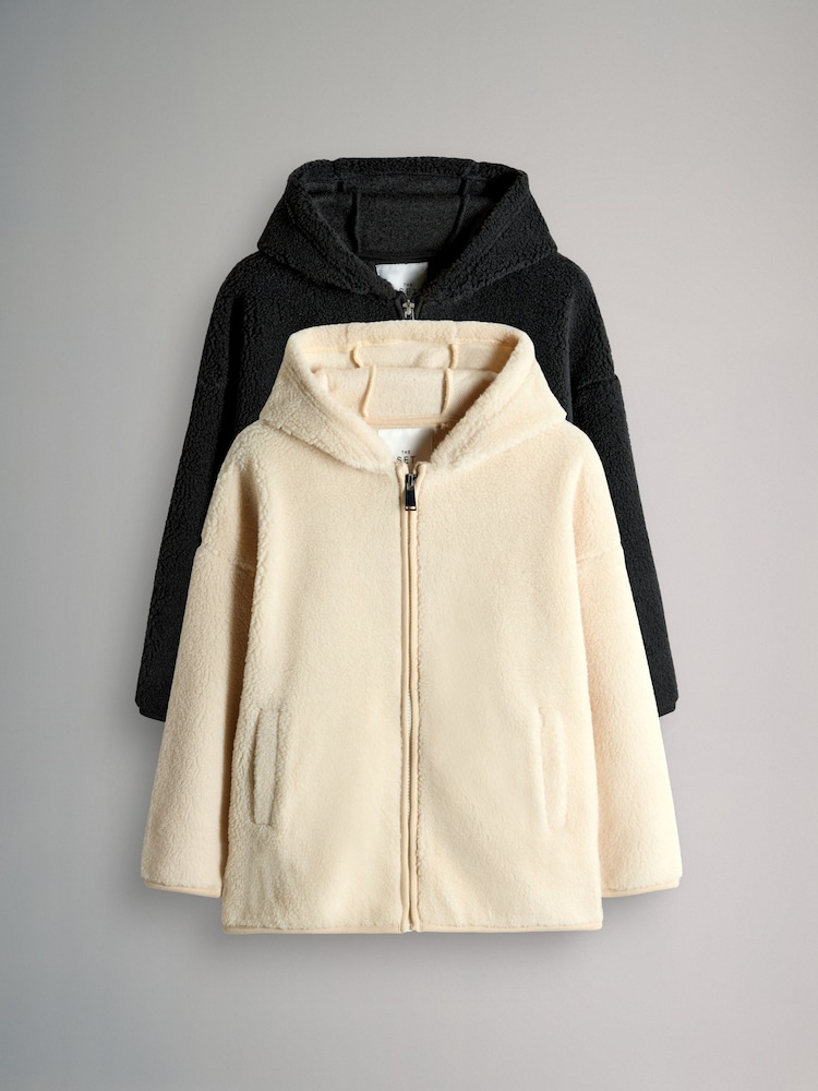 The Set Black/Cream 2 Pack Borg Fleece Zip Through Hoodies - Image 1 of 5 The Set Black/Cream 2 Pack Borg Fleece Zip Through Hoodies - Image 1 of 5