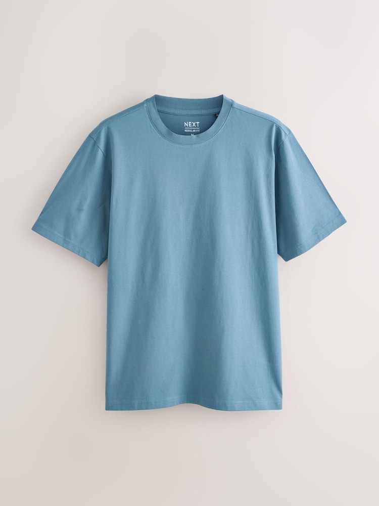 Blue/Black/Orange/Green/Grey/Ecru White Regular Fit Essential Cotton T-Shirts 6 Pack - Image 9 of 9
