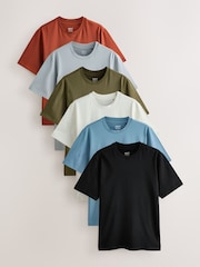 Blue/Black/Orange/Green/Grey/Ecru White Regular Fit Essential Cotton T-Shirts 6 Pack - Image 6 of 9