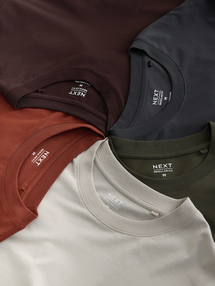 Slate/Green/Ecru/Orange/Brown Regular Fit Regular Fit Long Sleeve 100% Cotton T-Shirts 5 Pack - Image 13 of 13 Slate/Green/Ecru/Orange/Brown Regular Fit Regular Fit Long Sleeve 100% Cotton T-Shirts 5 Pack - Image 13 of 13