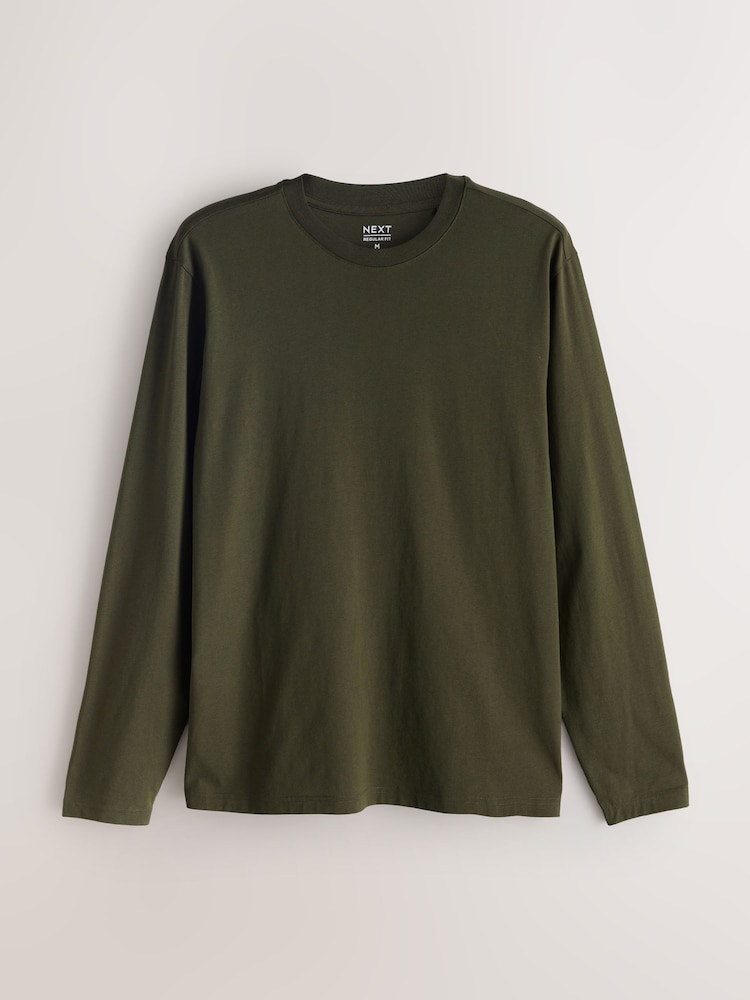 Slate/Green/Ecru/Orange/Brown Regular Fit Regular Fit Long Sleeve 100% Cotton T-Shirts 5 Pack - Image 2 of 13 Slate/Green/Ecru/Orange/Brown Regular Fit Regular Fit Long Sleeve 100% Cotton T-Shirts 5 Pack - Image 2 of 13