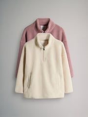 The Set Pink/Cream 2 Pack Borg Fleece Quarter Zip Jumpers - Image 5 of 9