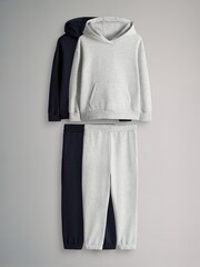 The Set Navy/Grey Marl 2 Pack Hoodie and Cuffed Joggers Tracksuit Sets - Image 1 of 5