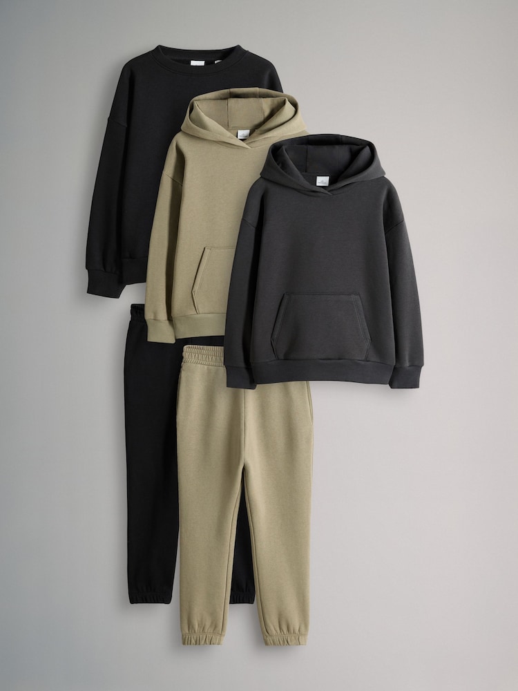 The Set Black/Brown 5 Piece Crew Neck Sweatshirt, Hoodie and Joggers Set - Image 1 of 8 The Set Black/Brown 5 Piece Crew Neck Sweatshirt, Hoodie and Joggers Set - Image 1 of 8