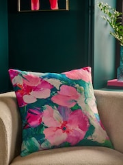 Pink Abstract Velvet Floral Print Cushion - Image 1 of 5