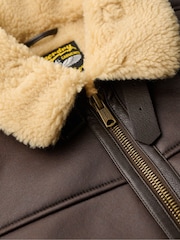 Superdry Brown Oversized Faux Fur Shearling Aviator Jacket - Image 3 of 3