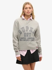 Superdry Grey Oversized 100% Cotton Athletic Printed Sweatshirt - Image 1 of 3