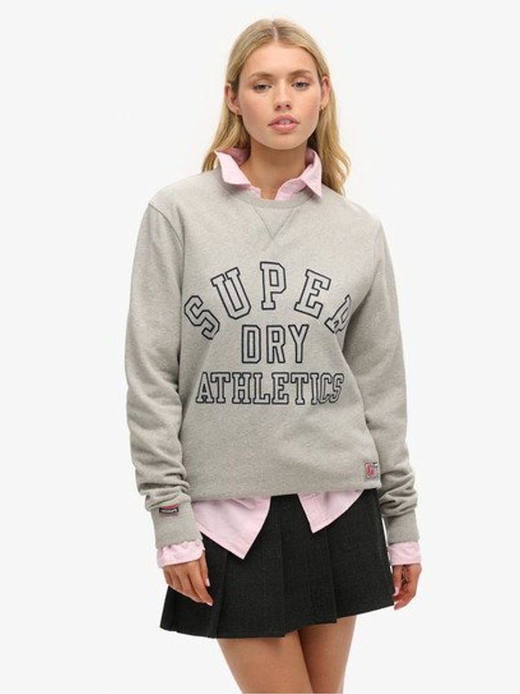 Superdry Grey Oversized 100% Cotton Athletic Printed Sweatshirt - Image 1 of 3