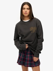 Superdry Black Oversized 100% Cotton Copper Label Workwear Crew Sweatshirt - Image 1 of 5