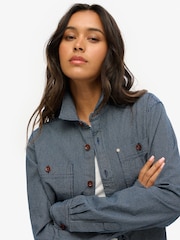 Superdry Blue Oversized 100% Cotton The Merchant Store Denim Overshirt - Image 3 of 3