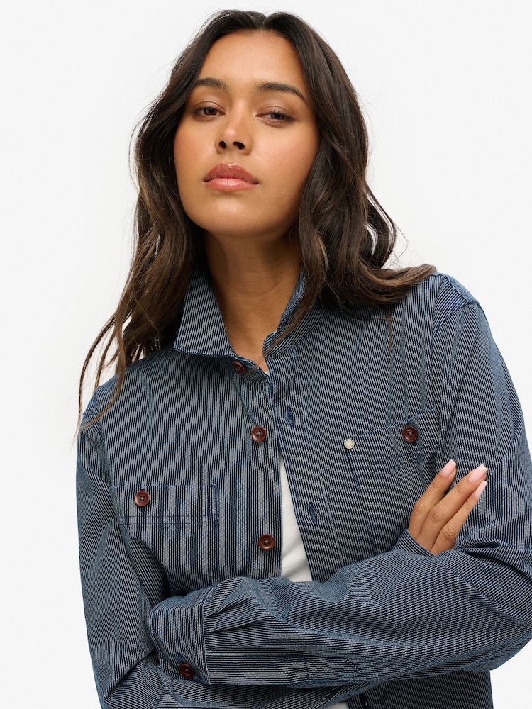 Superdry Blue Oversized 100% Cotton The Merchant Store Denim Overshirt - Image 3 of 3