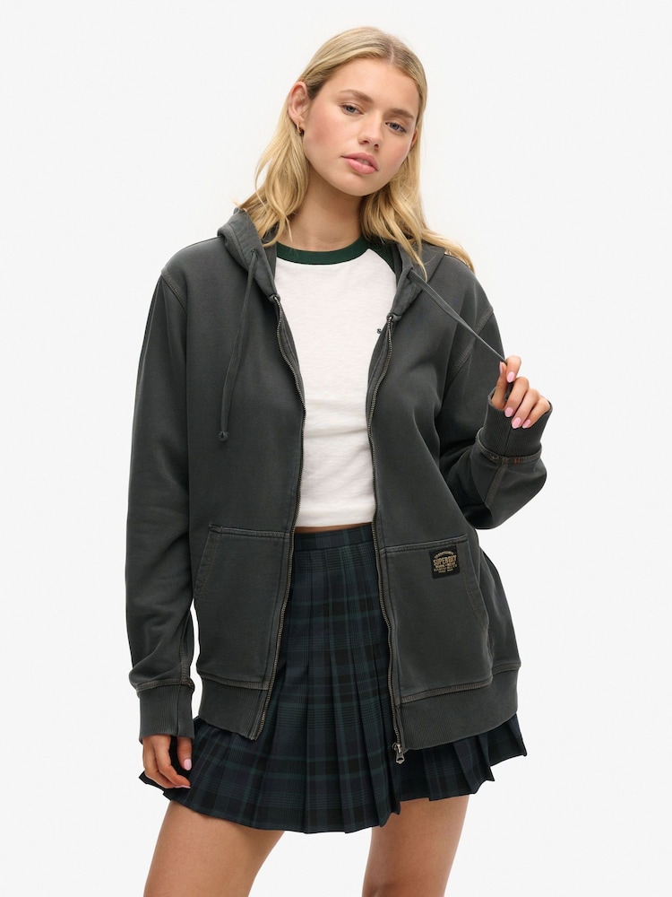 Superdry Black Oversized Contrast Stitch Zip 100% Cotton Hoodie - Image 1 of 6