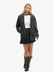 Superdry Black Oversized Contrast Stitch Zip 100% Cotton Hoodie - Image 3 of 6